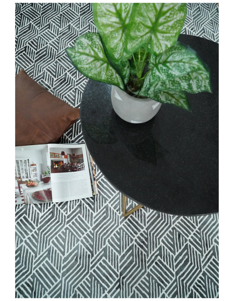 5x8 Modern Black and White Geometric Block Wool Blend Area Rug | QT11 - The Rug Decor