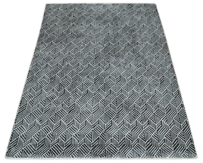 5x8 Modern Black and White Geometric Block Wool Blend Area Rug | QT11 - The Rug Decor