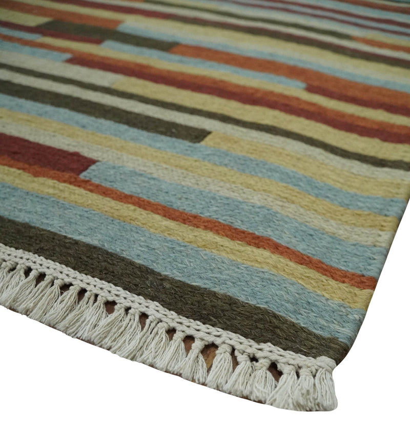 5x8 Multi color Stripes Pattern Hand knotted Farmhouse Wool Area Rug - The Rug Decor