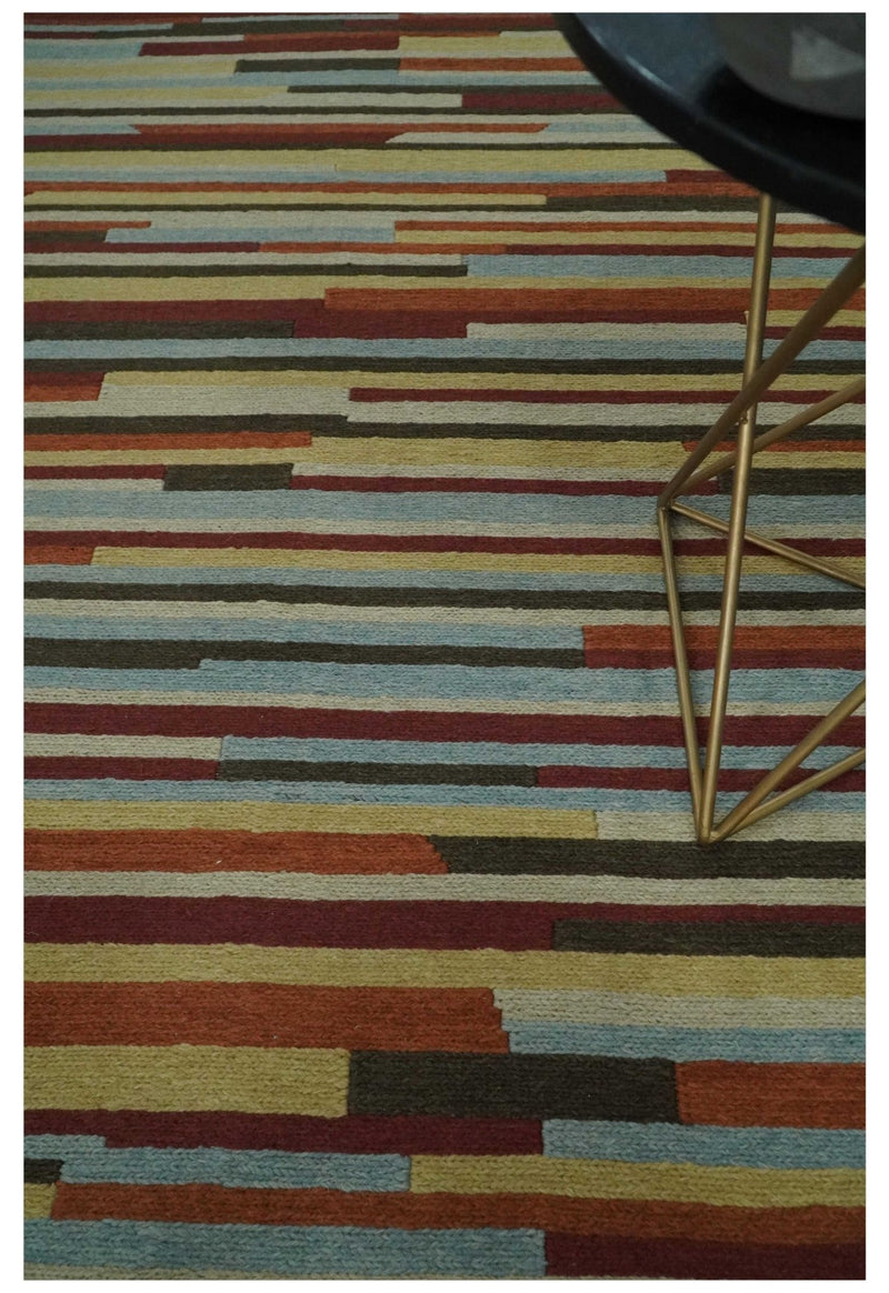 5x8 Multi color Stripes Pattern Hand knotted Farmhouse Wool Area Rug - The Rug Decor