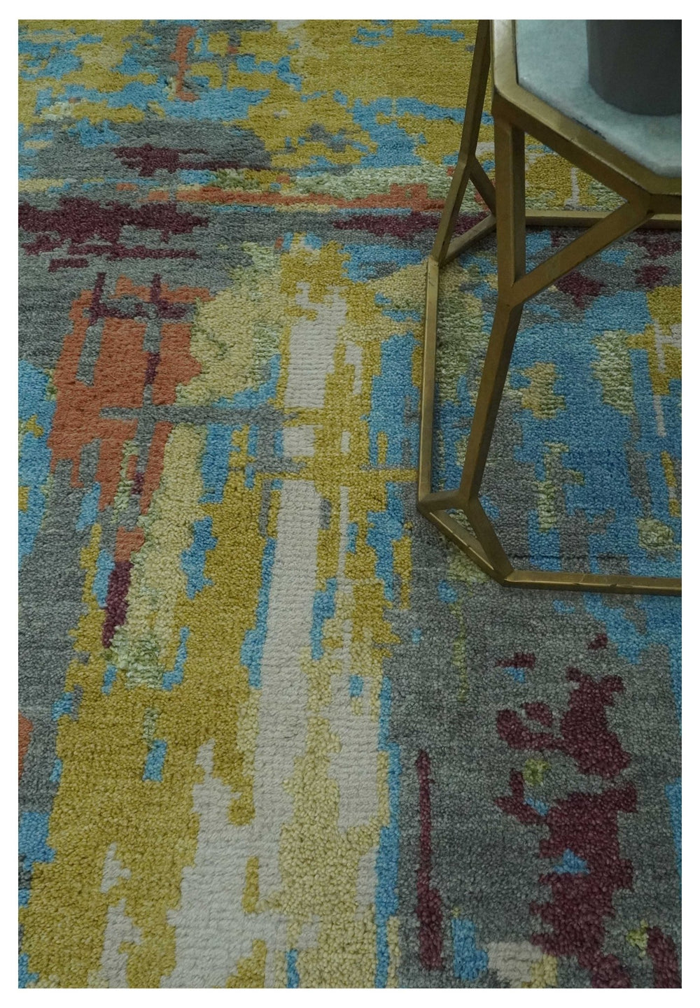 5x8 Olive, Dark Peach, Aqua and Maroon Modern Abstract Hand Knotted wool Area Rug - The Rug Decor