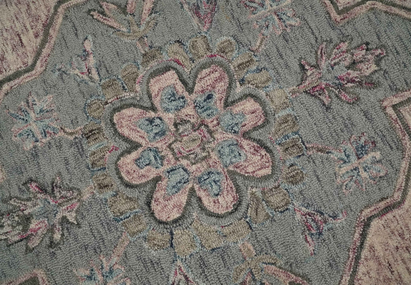 5x8 Peach and Gray Heriz Serapi Hand Tufted Farmhouse Wool Area Rug - The Rug Decor