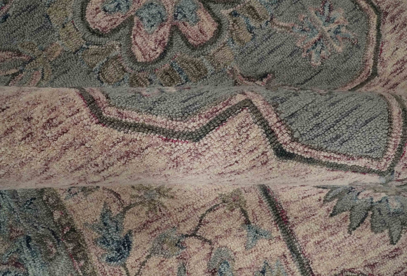 5x8 Peach and Gray Heriz Serapi Hand Tufted Farmhouse Wool Area Rug - The Rug Decor