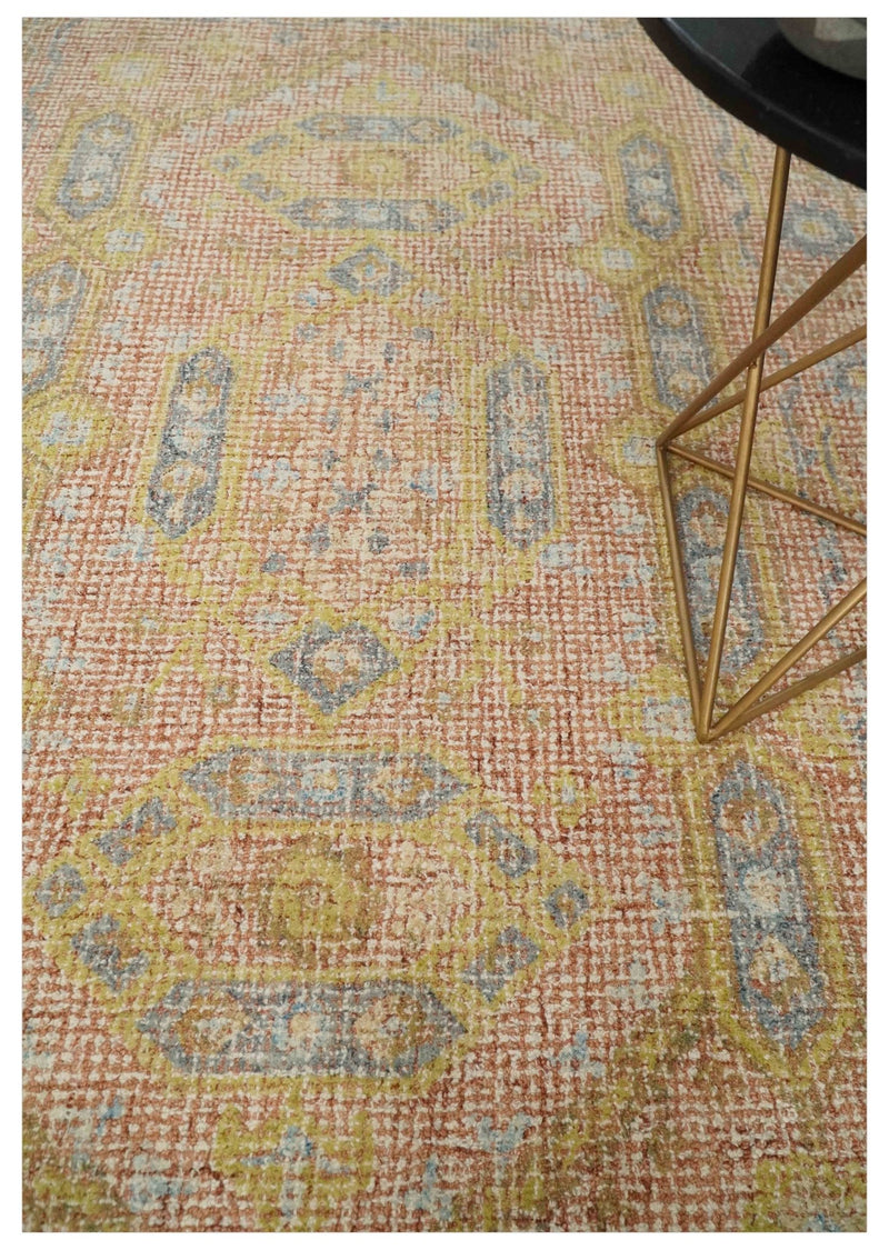5x8 Peach, Beige and Charcoal Traditional Heriz Hand Tufted Farmhouse Wool Area Rug - The Rug Decor