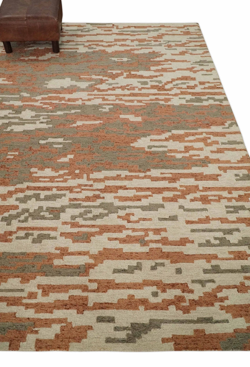 5x8 Peach, Gray and Ivory Abstract Hand Tufted Farmhouse Wool Area Rug - The Rug Decor