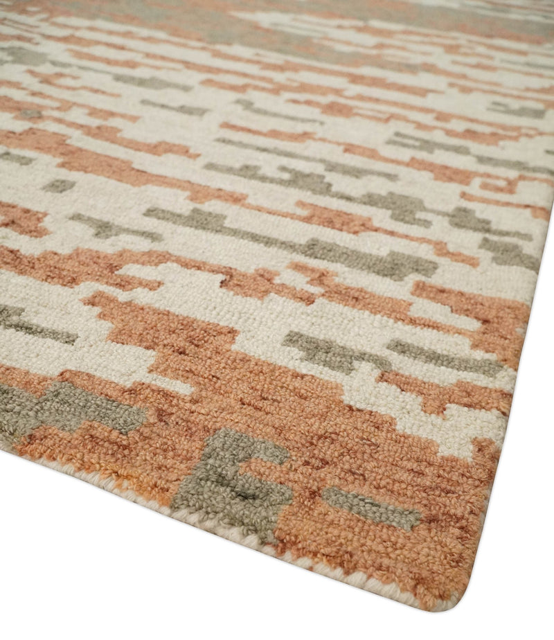 5x8 Peach, Gray and Ivory Abstract Hand Tufted Farmhouse Wool Area Rug - The Rug Decor