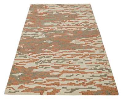 5x8 Peach, Gray and Ivory Abstract Hand Tufted Farmhouse Wool Area Rug - The Rug Decor