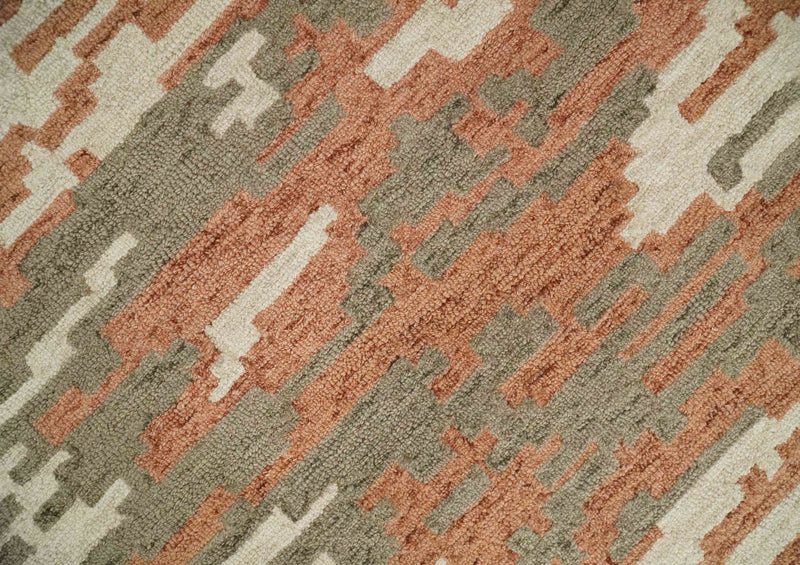 5x8 Peach, Gray and Ivory Abstract Hand Tufted Farmhouse Wool Area Rug - The Rug Decor