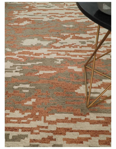 5x8 Peach, Gray and Ivory Abstract Hand Tufted Farmhouse Wool Area Rug - The Rug Decor