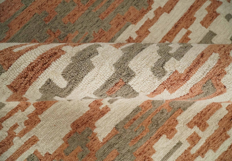 5x8 Peach, Gray and Ivory Abstract Hand Tufted Farmhouse Wool Area Rug - The Rug Decor