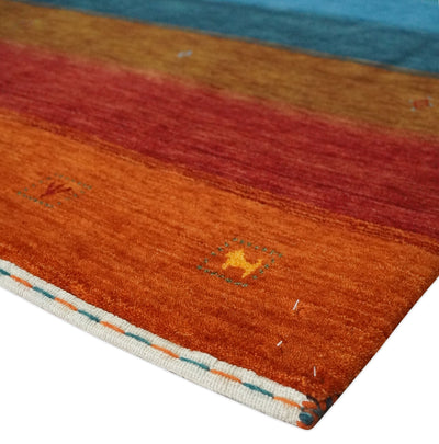 5x8 Rust and Multicolor Striped Wool Hand Woven Southwestern Lori Gabbeh Rug | KNT33 - The Rug Decor