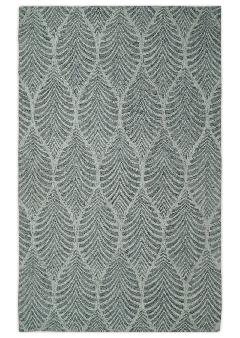 5x8 Silver and Charcoal Stripes Pattern Hand Tufted Farmhouse Wool Area Rug - The Rug Decor