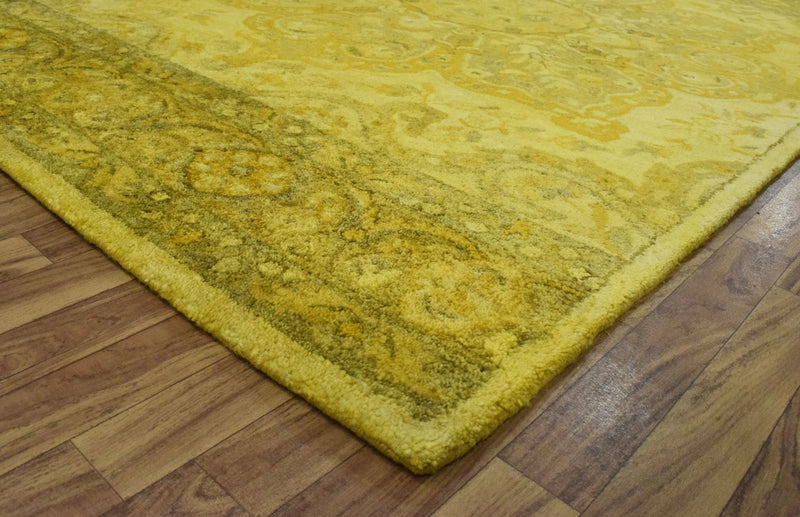 5x8 Wool Area Rug | Handmade Area rug made with fine wool and Overdyed | Bedroom Rug, Gold Overdyed Rug, Living Room Rug, Classic Style Rug - The Rug Decor