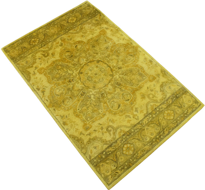 5x8 Wool Area Rug | Handmade Area rug made with fine wool and Overdyed | Bedroom Rug, Gold Overdyed Rug, Living Room Rug, Classic Style Rug - The Rug Decor