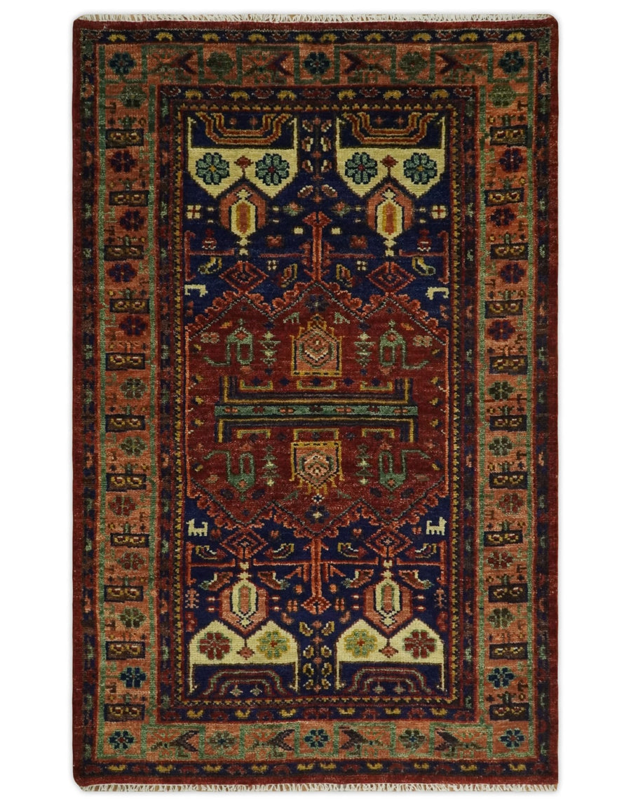 5x8 Wool Traditional Antique Vintage Persian Red and Blue Hand knotted Area Rug | TRDCP19458 - The Rug Decor