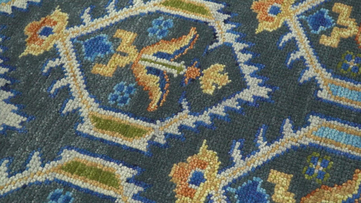 Hand Knotted Blue, Gold and Moss Green Vintage Style Custom Made wool Area Rug