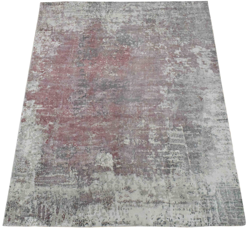 6.6x8 Rug, Abstract Red and Gray Rug made with Viscose Art Silk - The Rug Decor