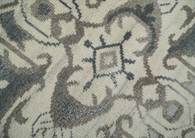 Custom Made Hand Knotted Ivory, Charcoal and Gray Traditional Medallion Natural Wool Area Rug, Kids, Living Room and Bedroom Rug