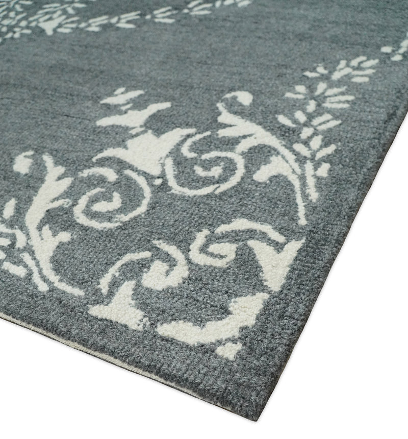 Hand Tufted Gray and Beige Medallion Pattern Traditional Wool Area Rug