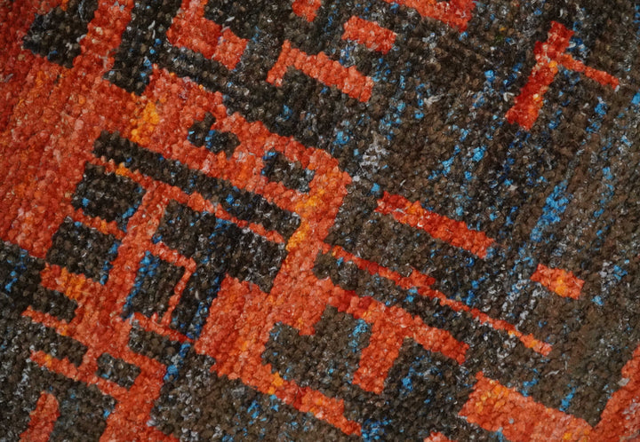 Hand Knotted 4x6 Rust and Charcoal Modern Abstract Contemporary Recycled Silk Area Rug | OP62