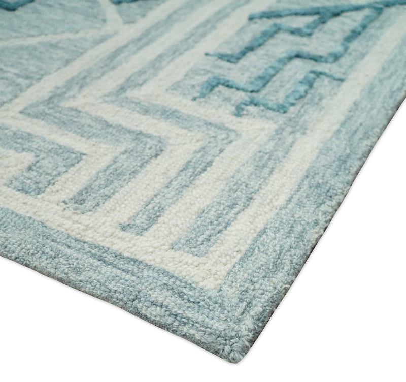 Hand Tufted Blue and Beige Modern Geometric Multi Size Wool Area Rug