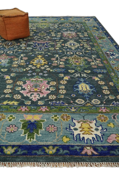 Antique  6x9, 8x10, 9x12,10x14 Hand Knotted Green Moss and Blue Traditional Turkish Vintage Oushak Wool Rug | TRDCP679