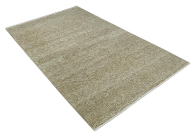 6x10 Hand Woven Natural Beige and Ivory Solid wool area Rug, Living Room Rug | N352610 - The Rug Decor
