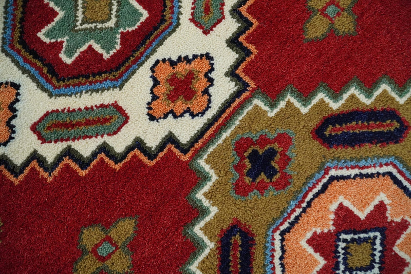 6x6 Square Hand Knotted Antique Kazak Red and Ivory Traditional Tribal Armenian Rug | KZA15 - The Rug Decor