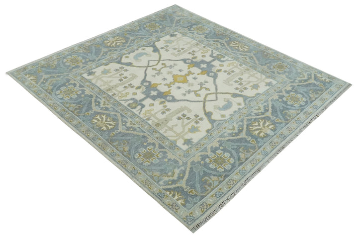 6x6 Square Hand Knotted Oriental Oushak Ivory, Charcoal and Beige Wool Area Rug - The Rug Decor