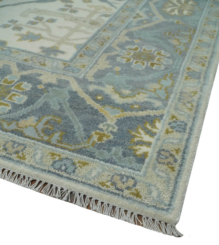 6x6 Square Hand Knotted Oriental Oushak Ivory, Charcoal and Beige Wool Area Rug - The Rug Decor