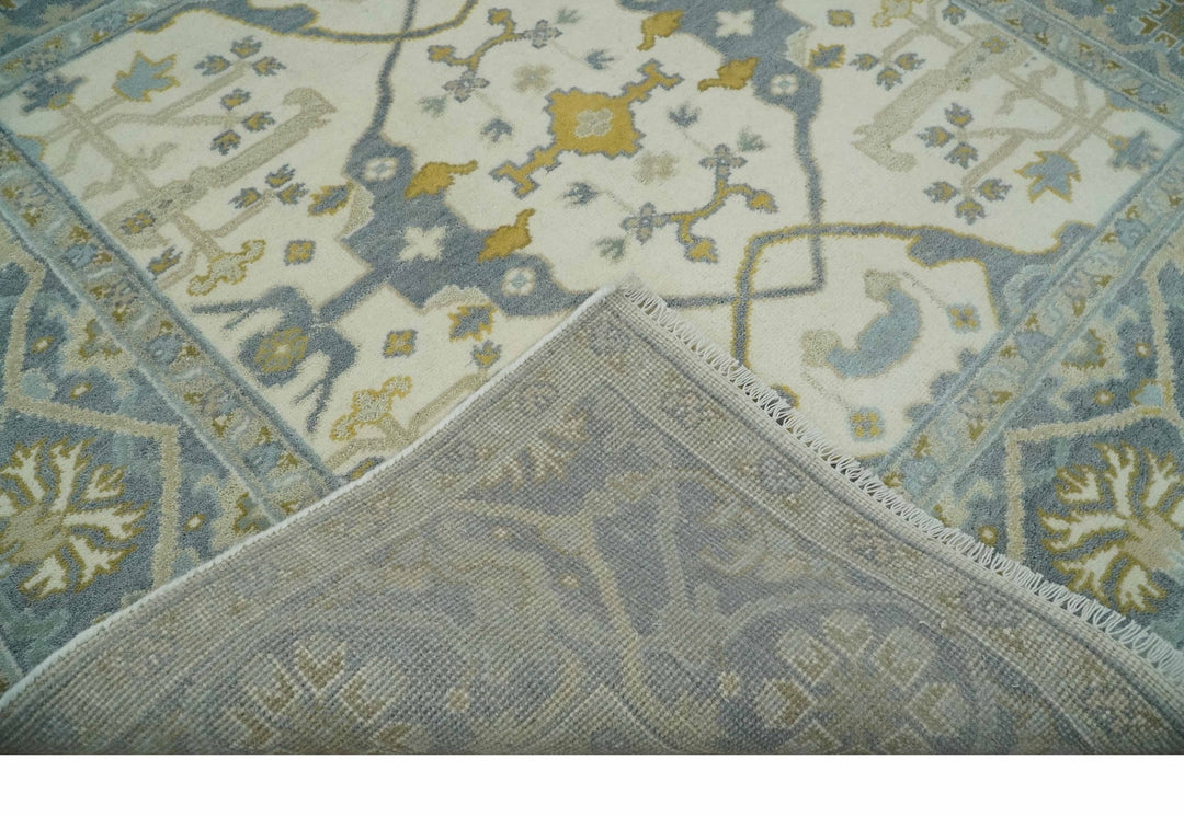 6x6 Square Hand Knotted Oriental Oushak Ivory, Charcoal and Beige Wool Area Rug - The Rug Decor