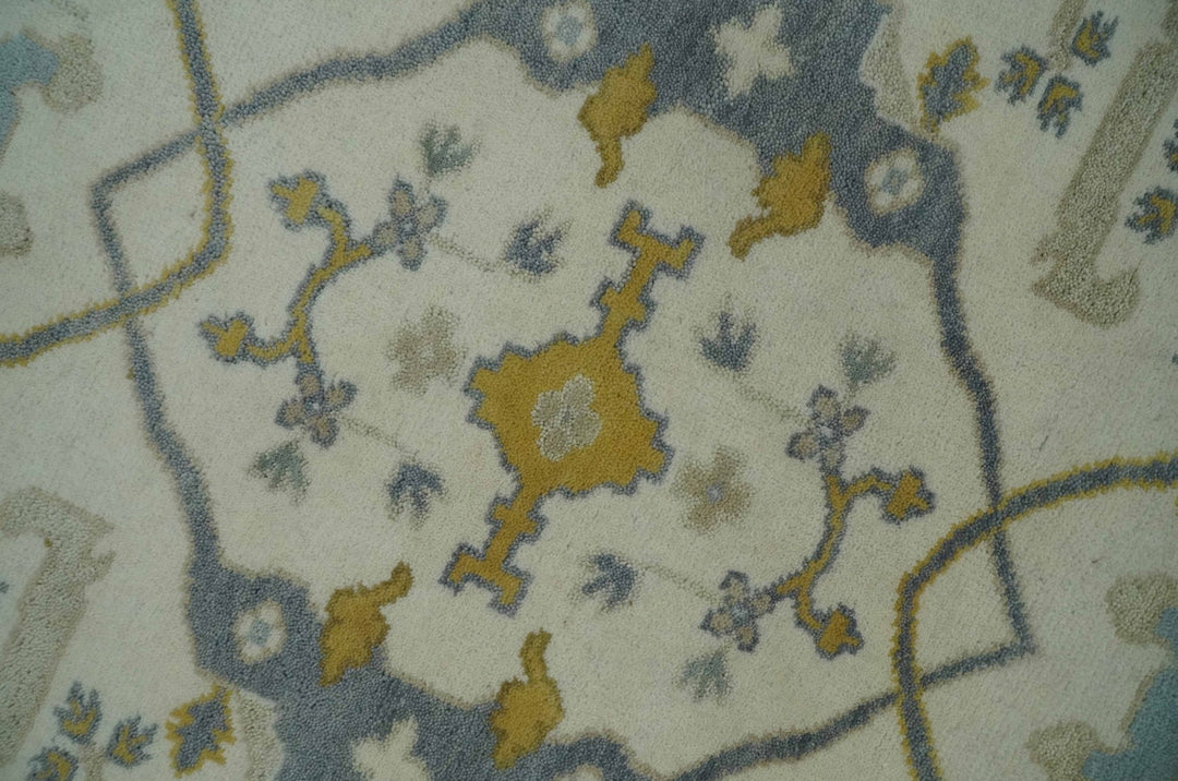 6x6 Square Hand Knotted Oriental Oushak Ivory, Charcoal and Beige Wool Area Rug - The Rug Decor