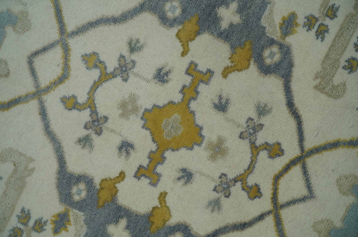 6x6 Square Hand Knotted Oriental Oushak Ivory, Charcoal and Beige Wool Area Rug - The Rug Decor