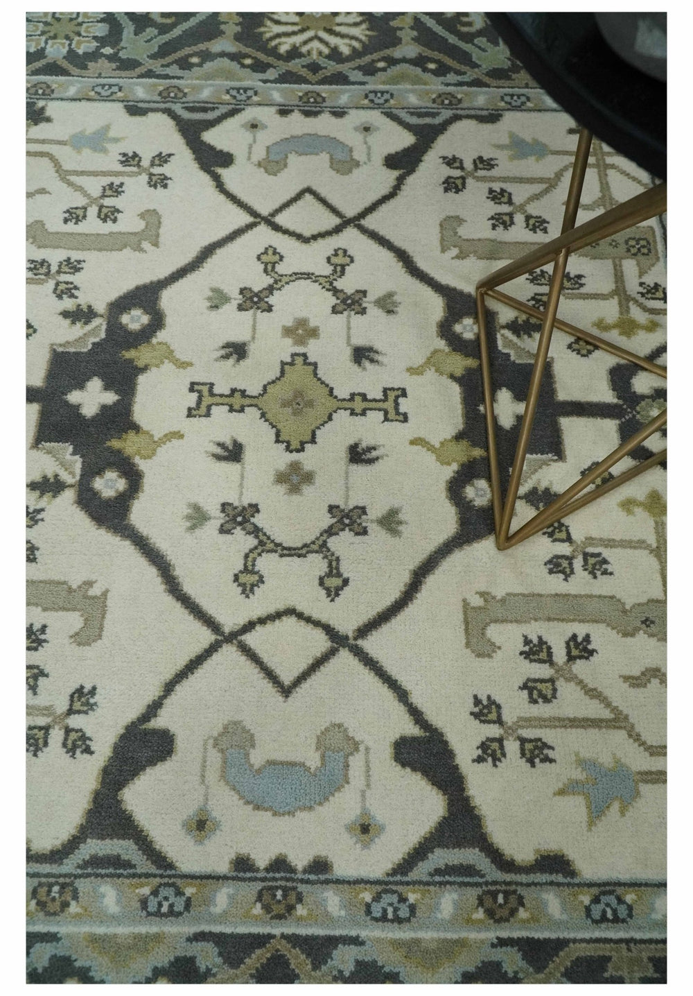 6x6 Square Hand Knotted Oriental Oushak Ivory, Charcoal and Olive Wool Area Rug | TRDCP153266SS - The Rug Decor