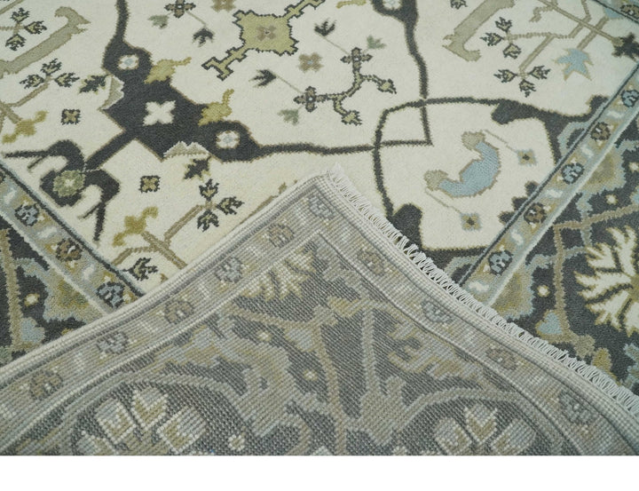 6x6 Square Hand Knotted Oriental Oushak Ivory, Charcoal and Olive Wool Area Rug | TRDCP153266SS - The Rug Decor