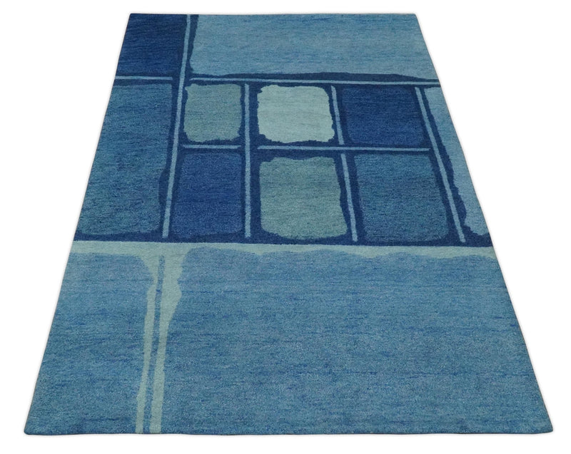6x8 Abstract Hand Knotted Blue and Ivory Wool Traditional Antique Southwestern Lori Gabbeh Rug | TRDPC31 - The Rug Decor