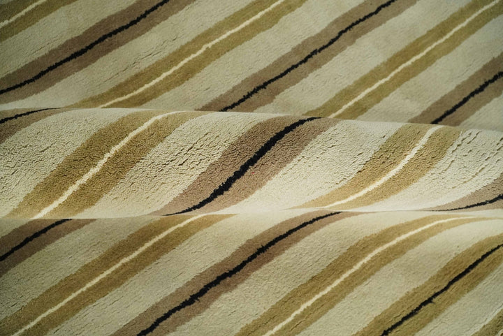 6x8 Beige, Olive and Brown Stripes Hand Tufted Wool Area Rug - The Rug Decor