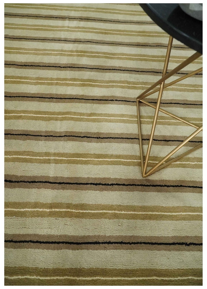 6x8 Beige, Olive and Brown Stripes Hand Tufted Wool Area Rug - The Rug Decor