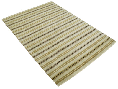 6x8 Beige, Olive and Brown Stripes Hand Tufted Wool Area Rug - The Rug Decor