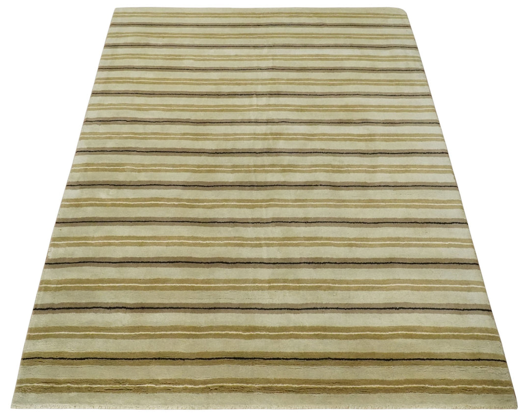 6x8 Beige, Olive and Brown Stripes Hand Tufted Wool Area Rug - The Rug Decor