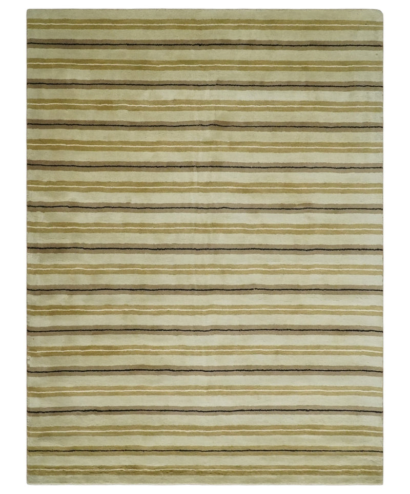 6x8 Beige, Olive and Brown Stripes Hand Tufted Wool Area Rug - The Rug Decor