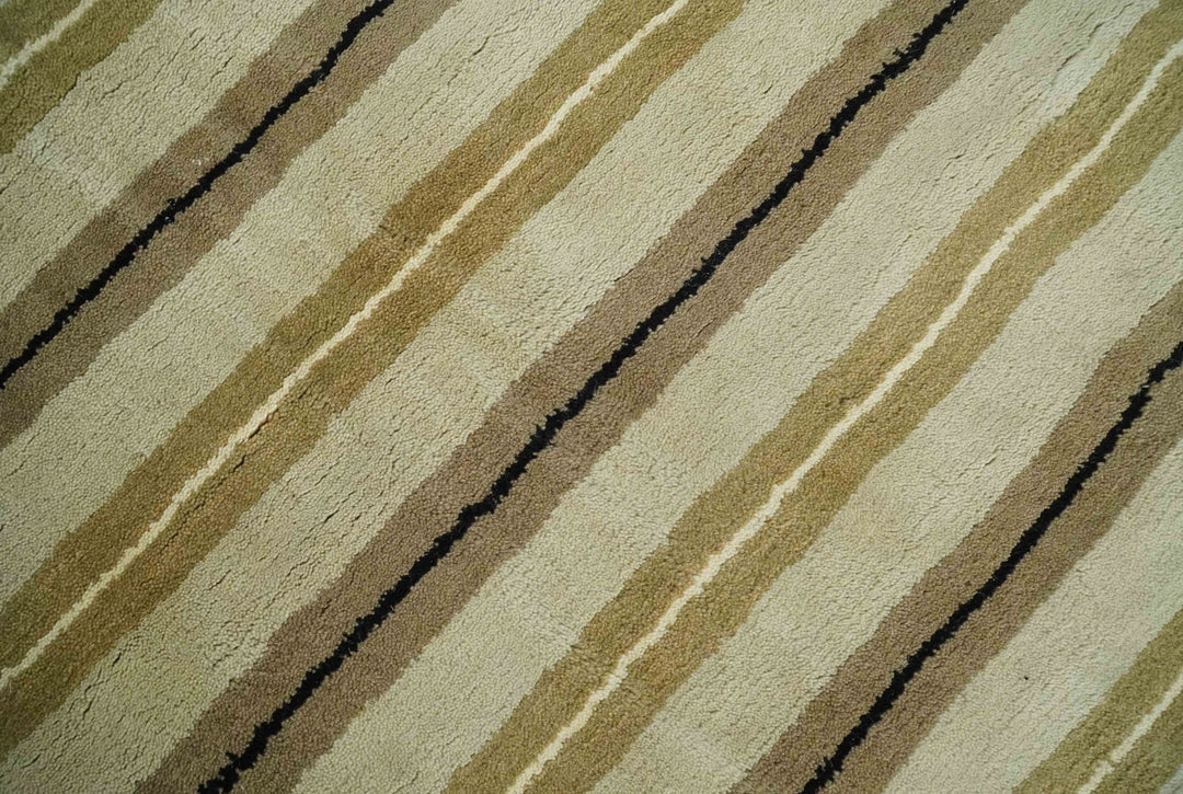 6x8 Beige, Olive and Brown Stripes Hand Tufted Wool Area Rug - The Rug Decor