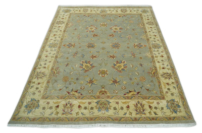6x8 Fine Hand Knotted Blue and Ivory Traditional Vintage Persian Style Antique Wool Rug | AGR30 - The Rug Decor