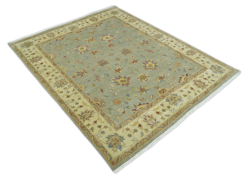 6x8 Fine Hand Knotted Blue and Ivory Traditional Vintage Persian Style Antique Wool Rug | AGR30 - The Rug Decor