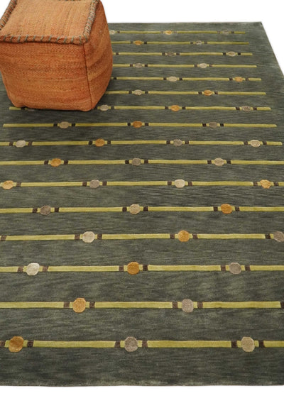 6x8 Gray and Olive Tribal Chinese inspired Wool and silk Hand Woven Rug | HL5 - The Rug Decor