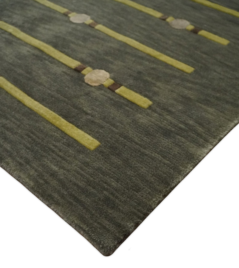 6x8 Gray and Olive Tribal Chinese inspired Wool and silk Hand Woven Rug | HL5 - The Rug Decor