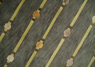 6x8 Gray and Olive Tribal Chinese inspired Wool and silk Hand Woven Rug | HL5 - The Rug Decor