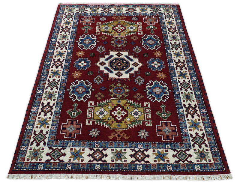 6x8 Hand Knotted traditional Kazak Rust and Ivory Traditional Armenian Rug | KZA22 - The Rug Decor