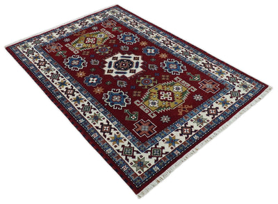 6x8 Hand Knotted traditional Kazak Rust and Ivory Traditional Armenian Rug | KZA22 - The Rug Decor