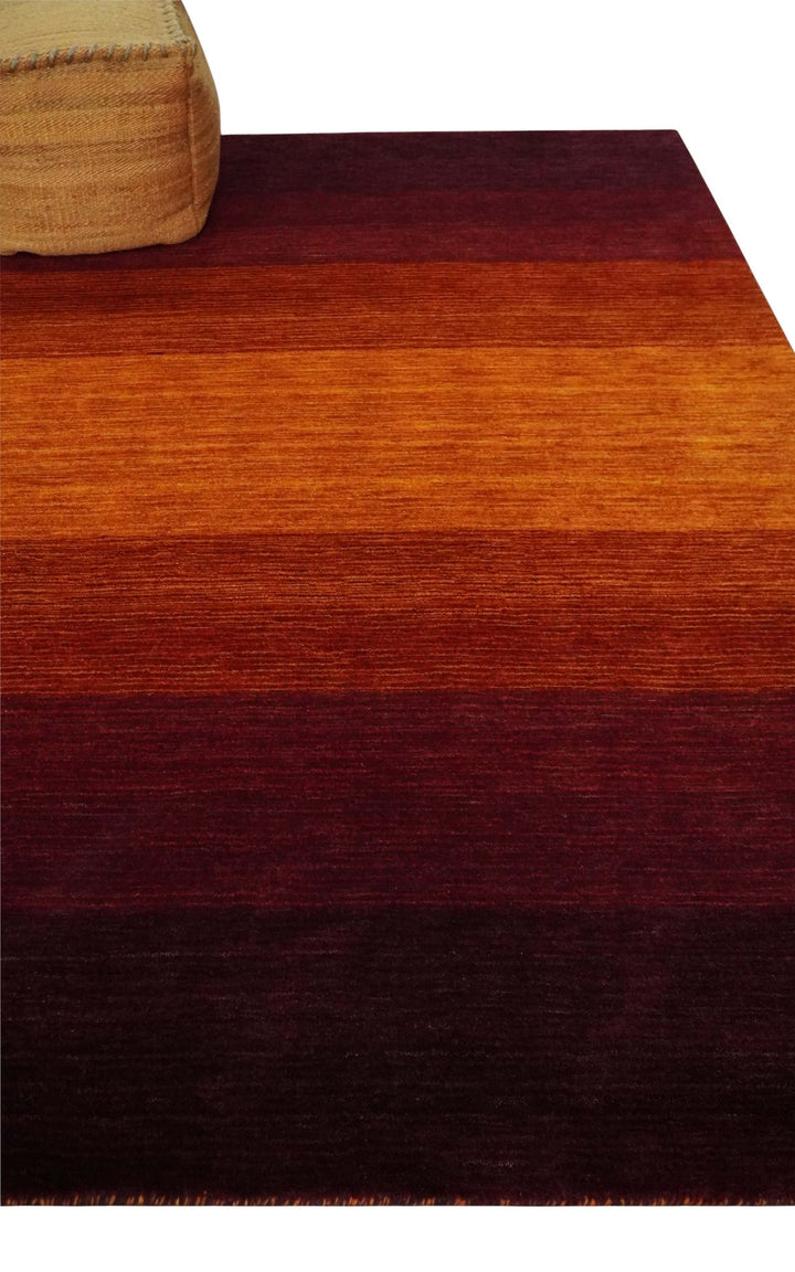6x8 Ombre Brown and Rust Blended Stripes Pattern Wool Hand Woven Southwestern Gabbeh Rug - The Rug Decor